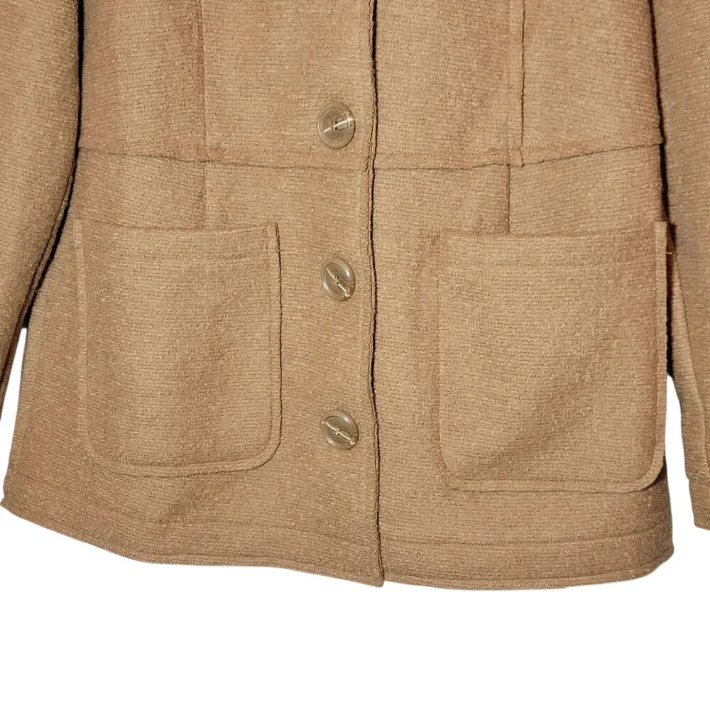 Chico's Wool Blend Tailored Blazer Jacket Button Front Camel Tan Size 1 Medium - Picture 4 of 14